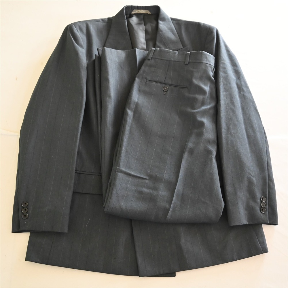 Vtg USA‎ Made 42R 34x30 Blue Stripe Double Breasted Mens Jacket Pants Suit